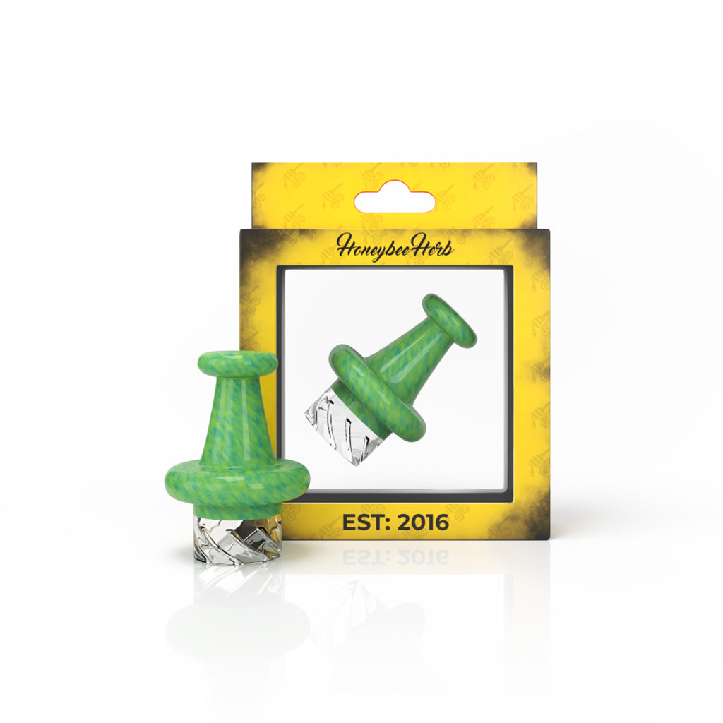 Green Borosilicate Glass Classic UFO Vortex Carb Cap With Yellow Packaging
