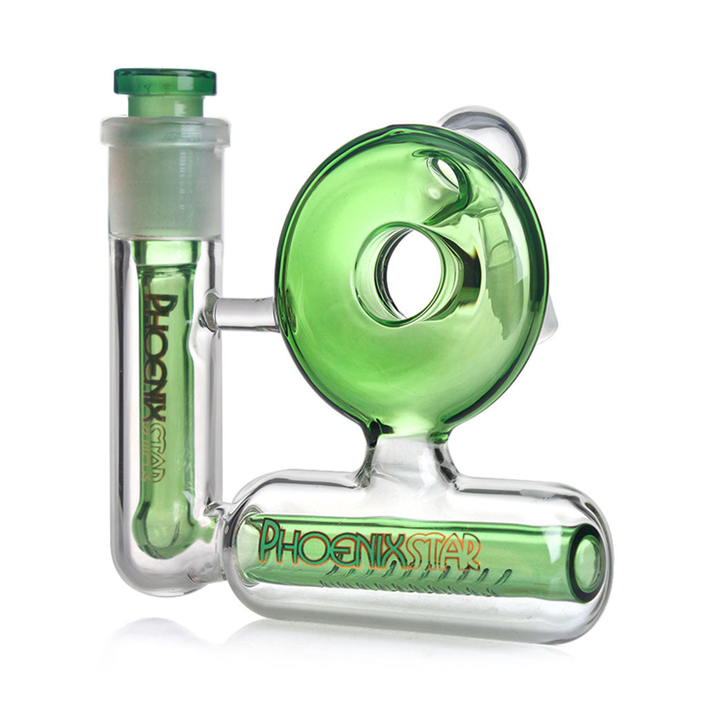 14MM Male 45°-Degree Joint Phoenix Star Green Glass Ash Catcher With Downstem & Inline Diffuser Perc