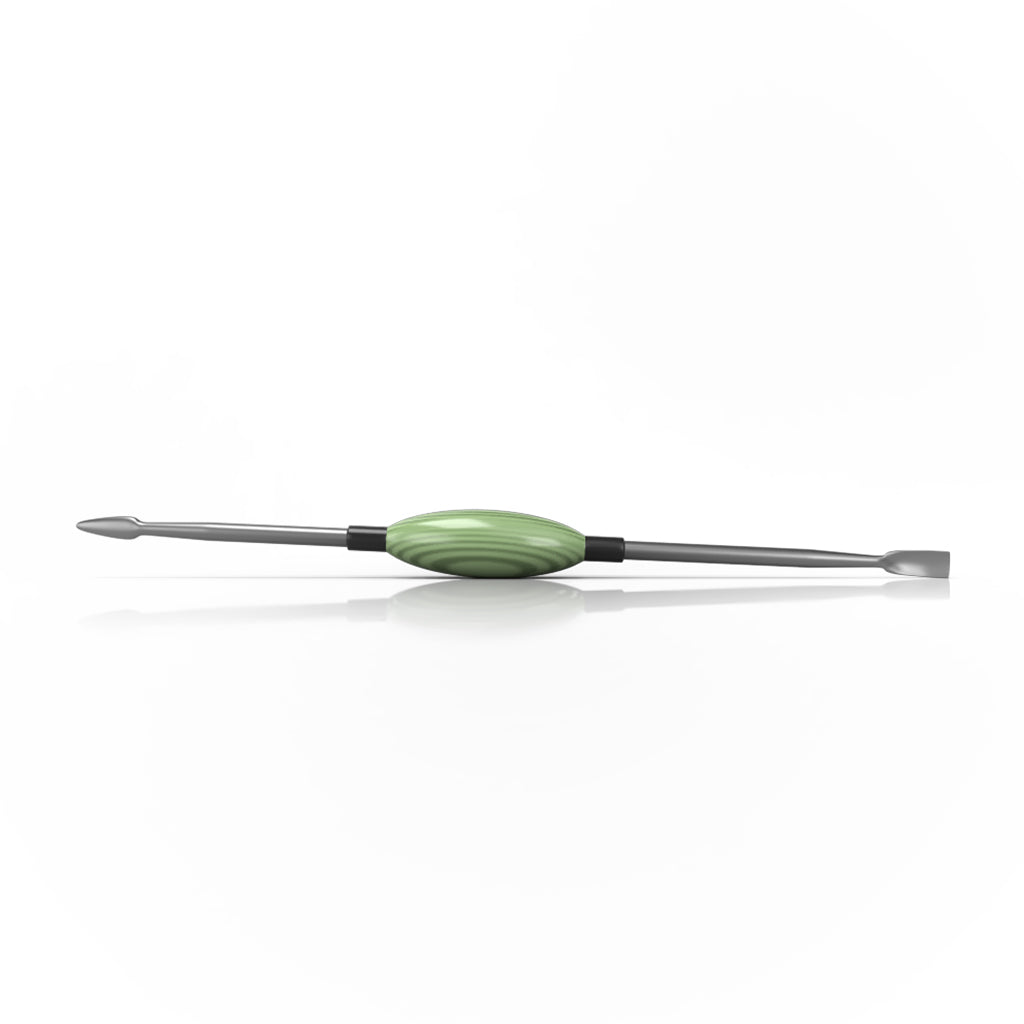 Oval Dab Tool With Green Glass Handle Having Double Sided Steel Tips With Spearhead Points & Flat Points