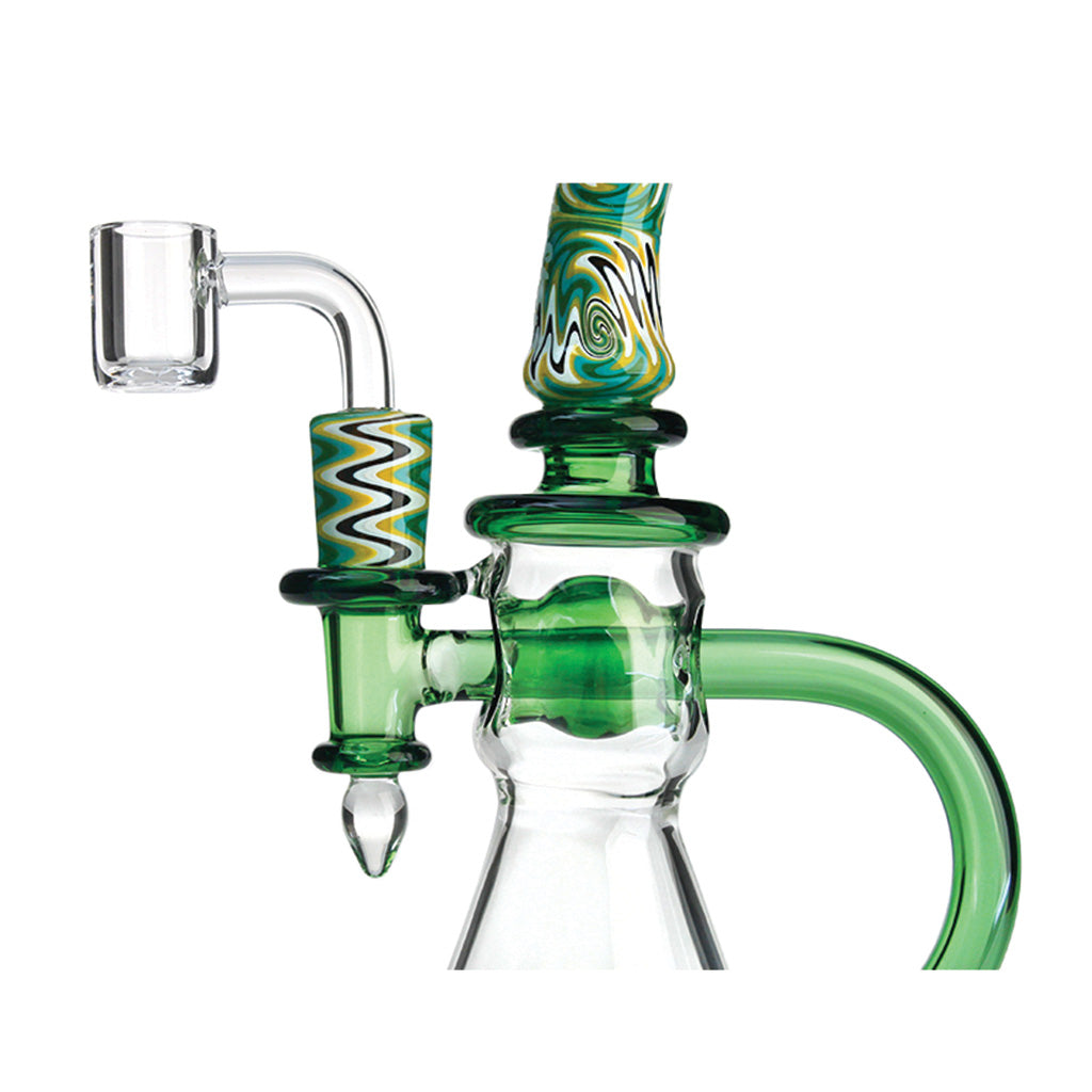 Green Glass Oil Dab Rig Recycler Middle Part Closeup View At Honeybee Herb