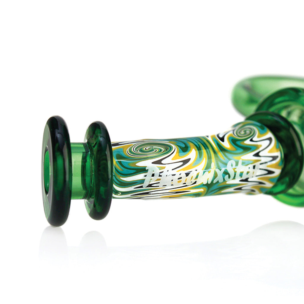 Green Glass Oil Dab Rig Recycler Mouthpiece Part Closeup View At Honeybee Herb