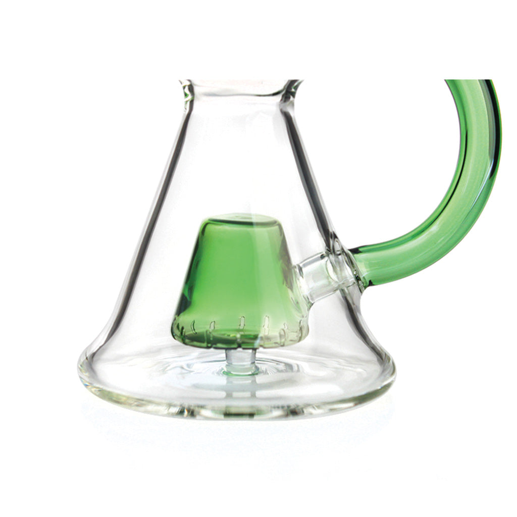 Green Glass Oil Dab Rig Recycler Percolator Part Closeup View At Honeybee Herb