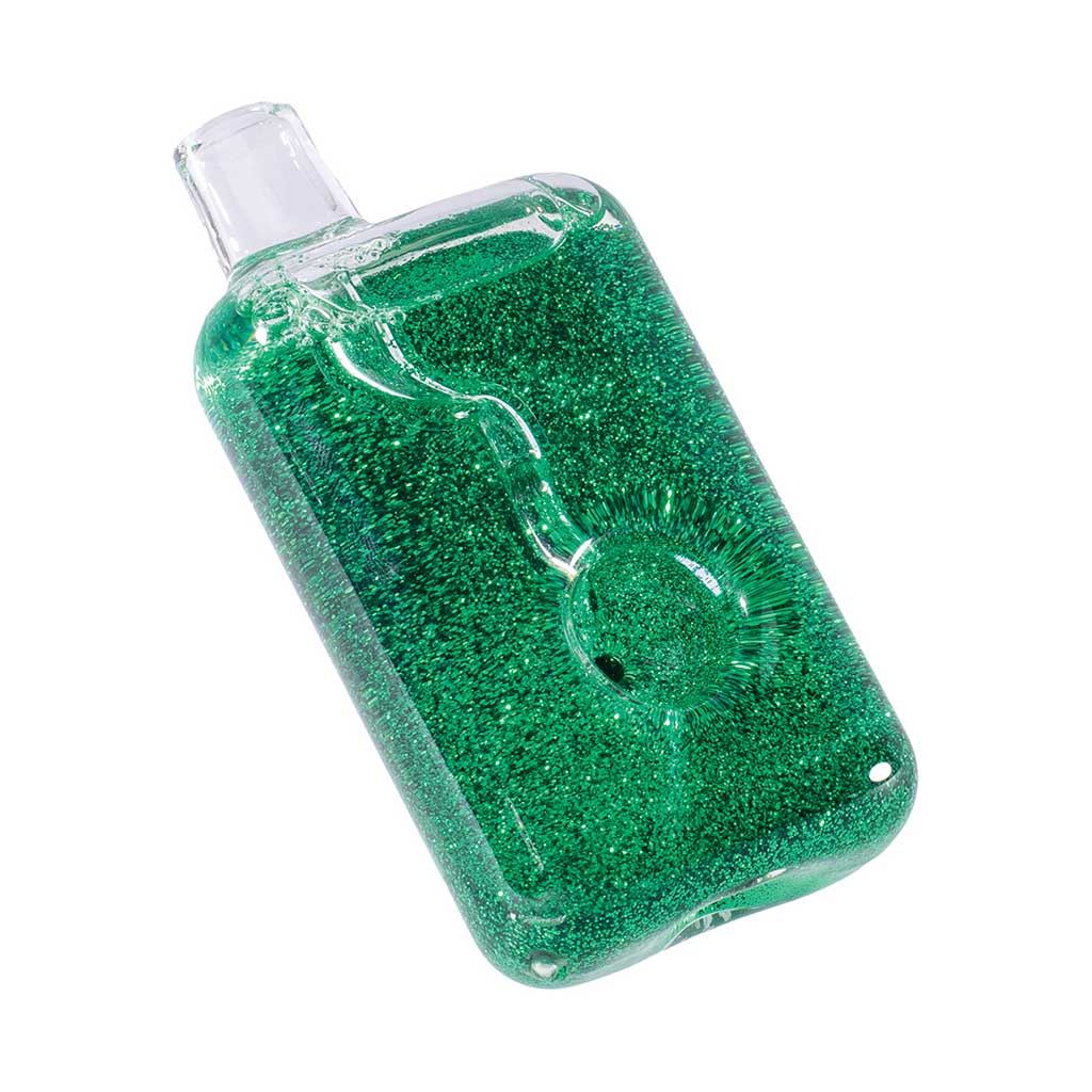 Freezable green liquid glitter glycerin hand pipe for smoking 