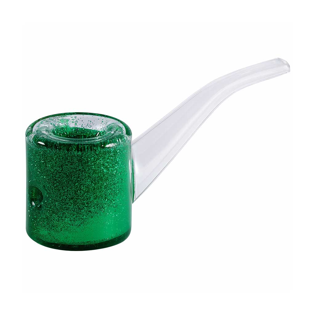 Freezable green glitter Sherlock hand pipe with glycerin for smooth hits
