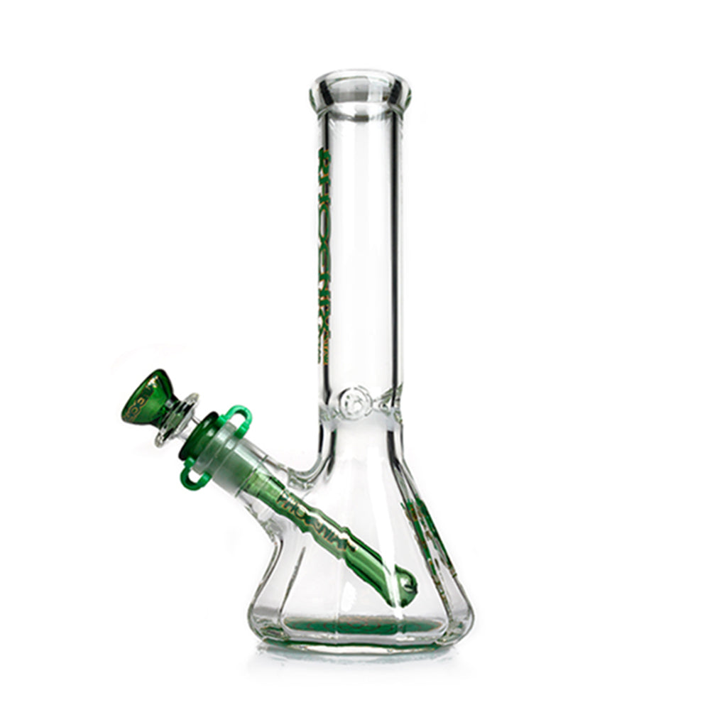 Phoenix Star Diamond Base 10-Inches Clear Glass Bong with Green Flower Bowl Piece, Keck Clips & Downstem