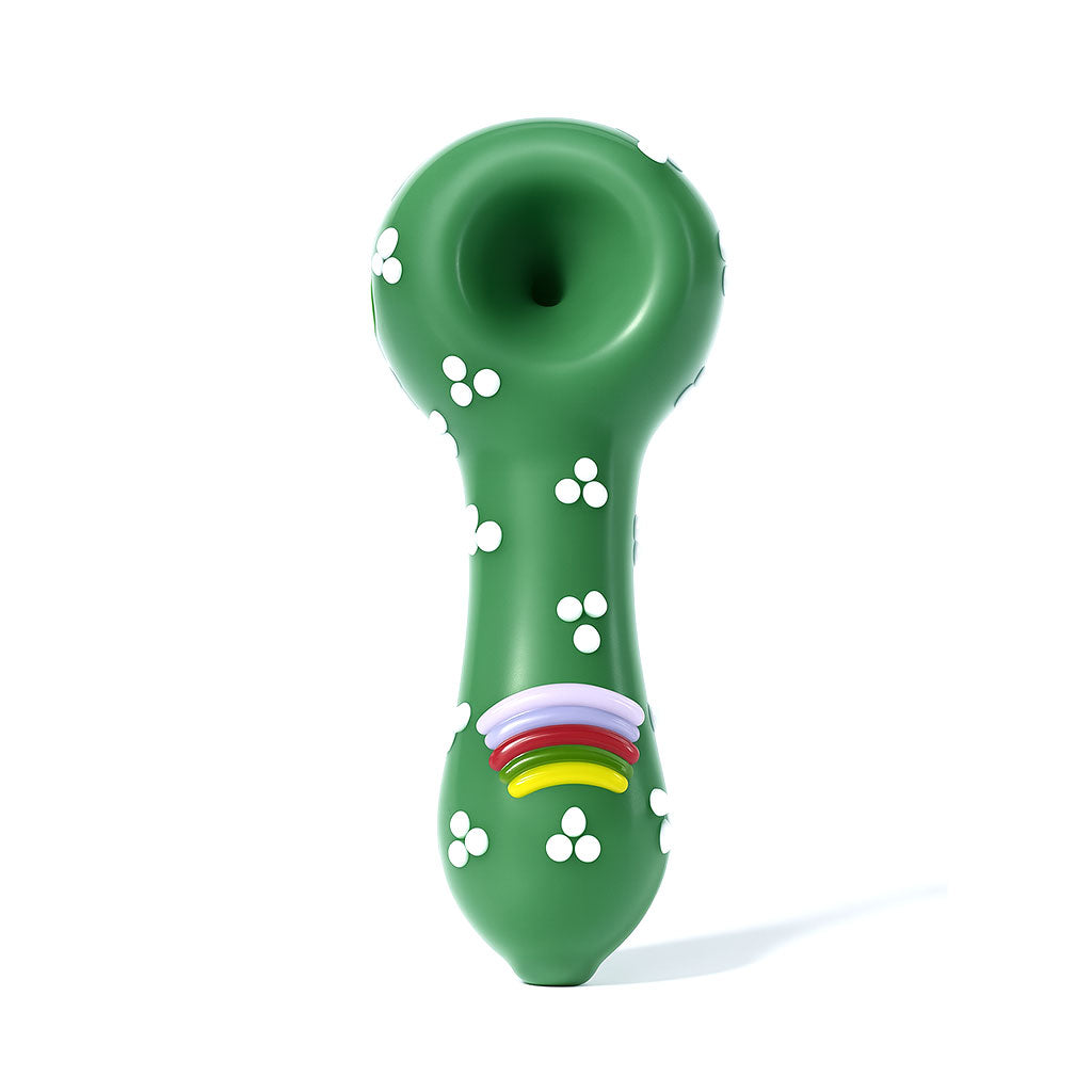 green rainbow glass hand pipe featuring cloud texture and colorful rainbow stripe, shop online at honeybee herb