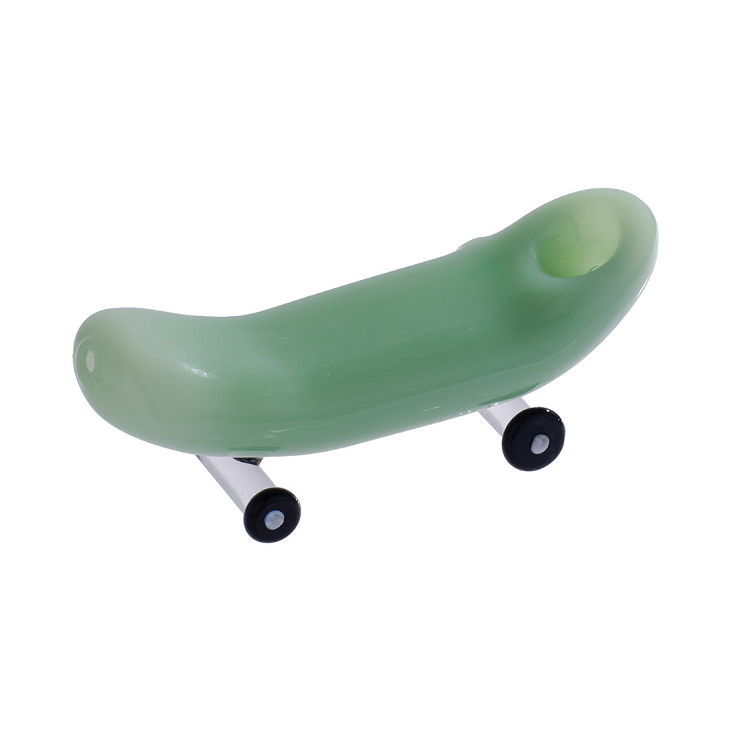 Buy Green Skateboard glass hand pipe—fun design, smooth draw, durable build. Fast shipping from Honeybee Herb.