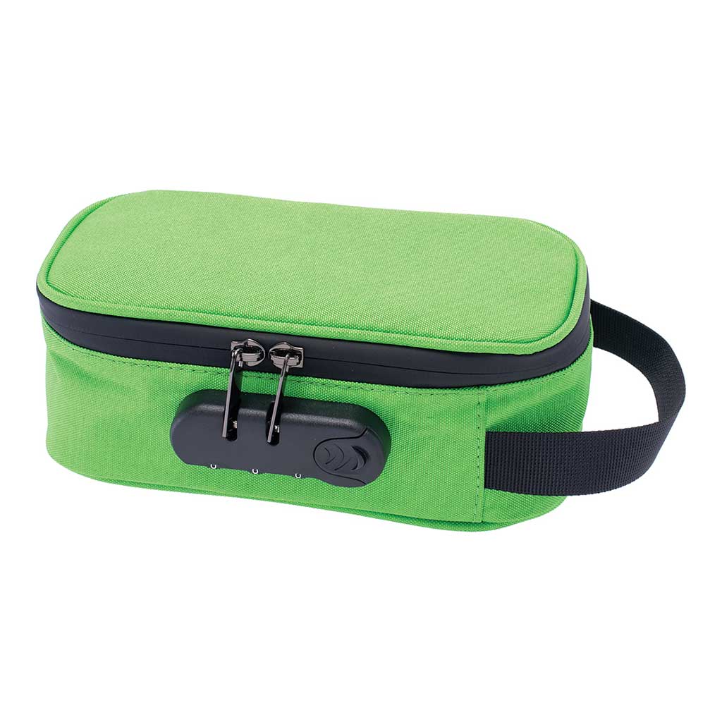 Closed front of 8x4x3 Greenery smellproof bag featuring secure lock and odor-proof lining. 