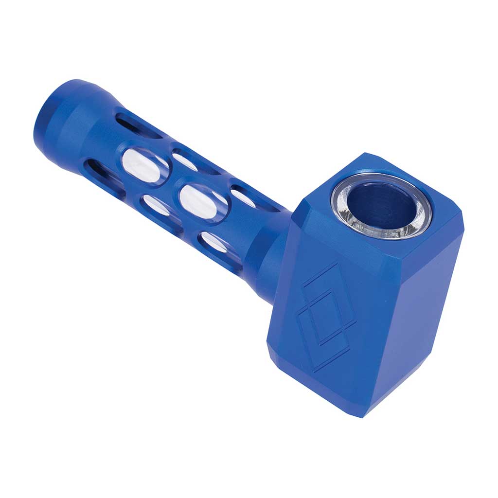 Blue hammer style aluminum glass smoking pipe portable and heat resistant