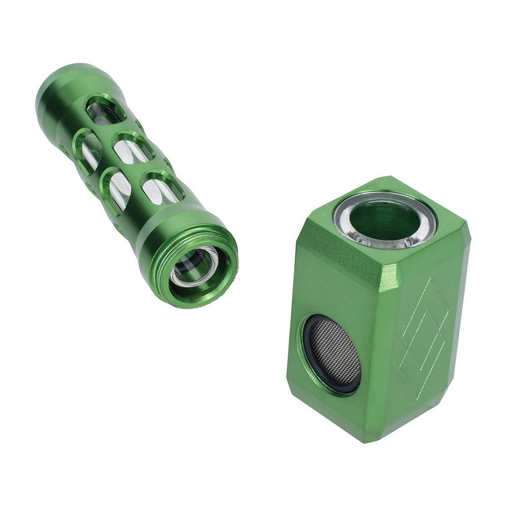 Green hammer style aluminum glass smoking pipe strong and portable