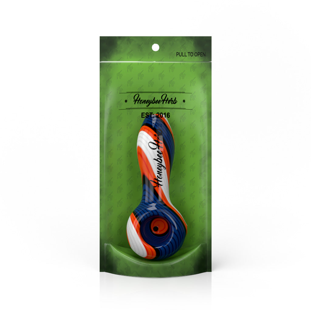 HBH 4-Inch Blue-White Colorburst Linework Spoon Hand Pipe Packaging View