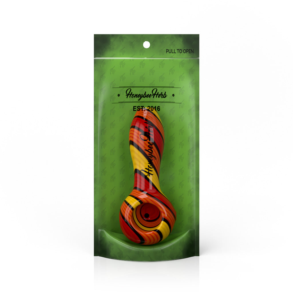 HBH 4-Inch Orange Colorburst Linework Spoon Hand Pipe Packaging View