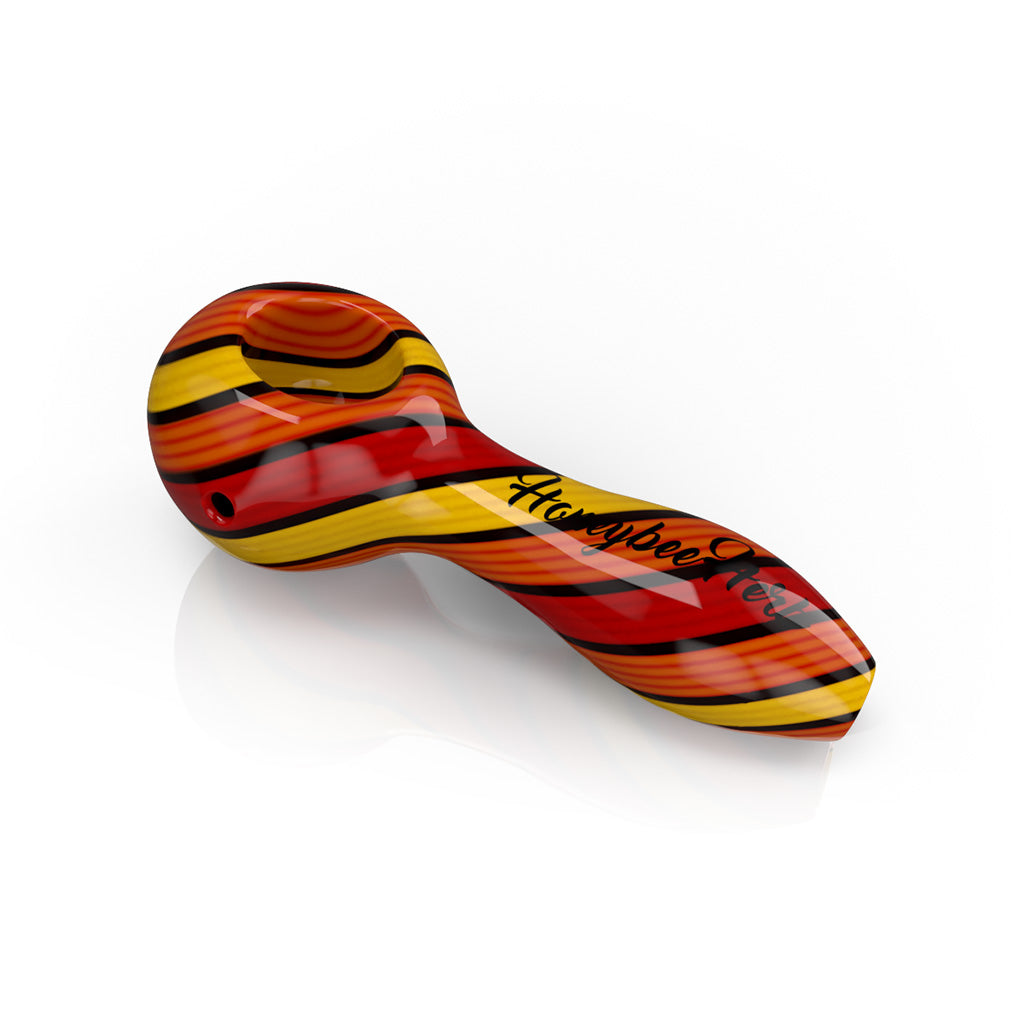 4-Inch Orange Colorburst Linework Spoon Hand Pipe Available At Honeybee Herb