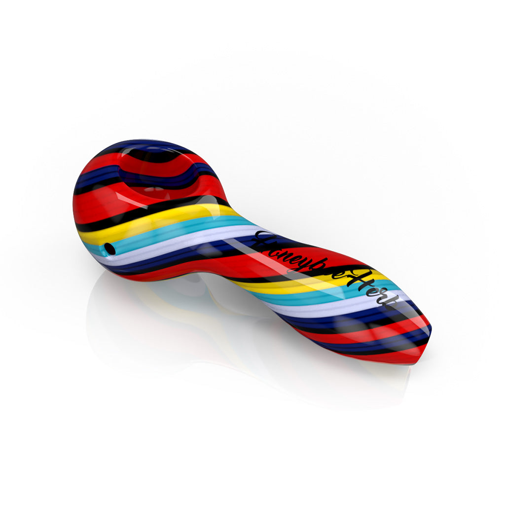 4-Inch Rainbow Colorburst Linework Spoon Hand Pipe Available At Honeybee Herb