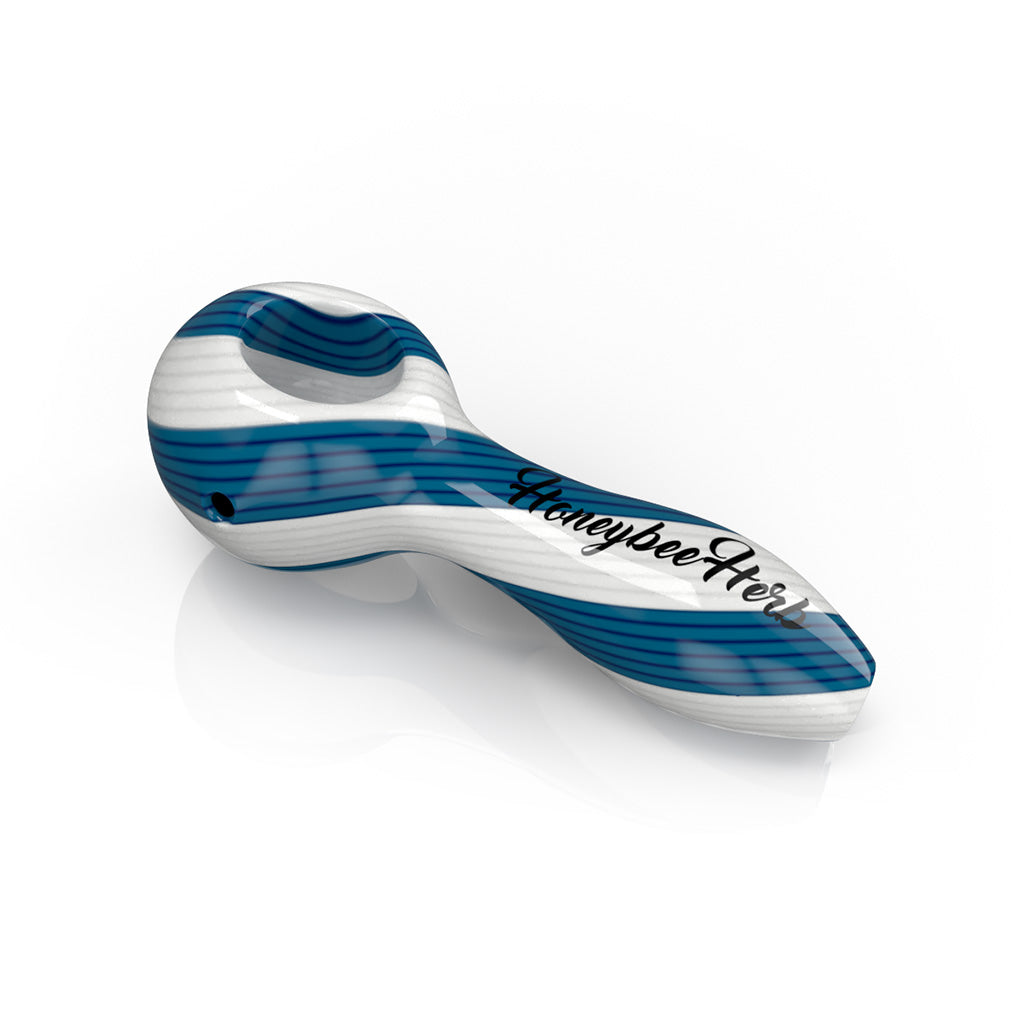 4-Inch Turquoise Colorburst Linework Spoon Hand Pipe Available At Honeybee Herb