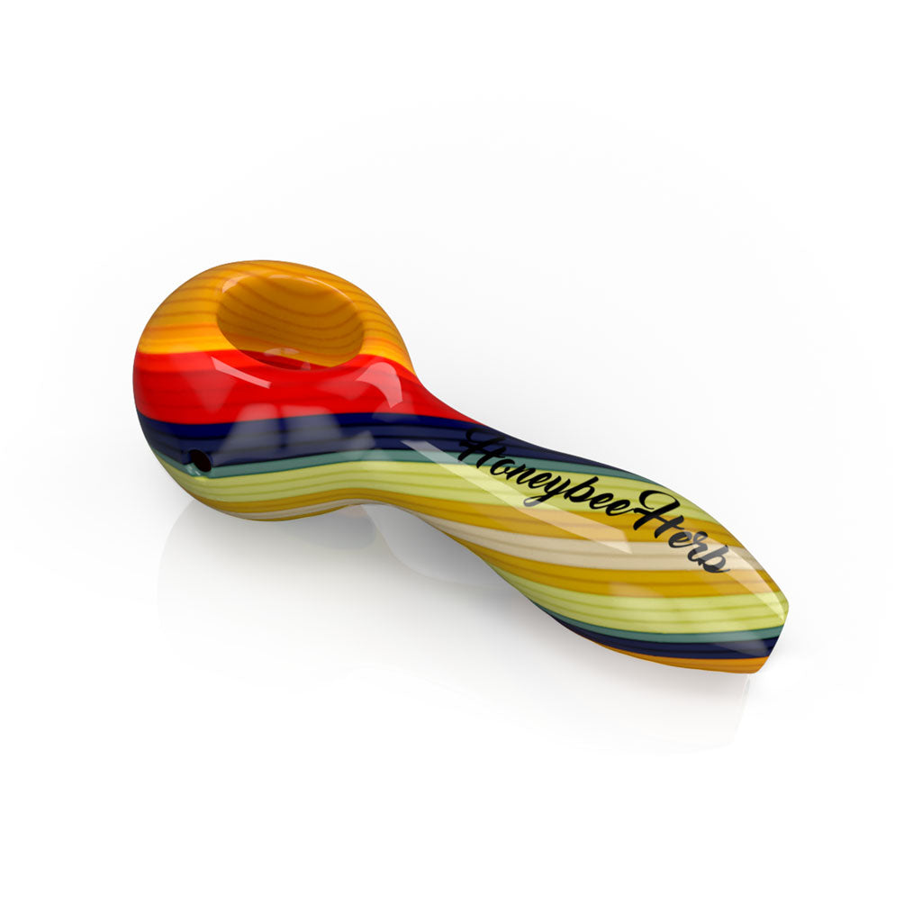 Sand fire colored vibrant linework glass twist spoon pipe, stylish and durable smoking pipe.