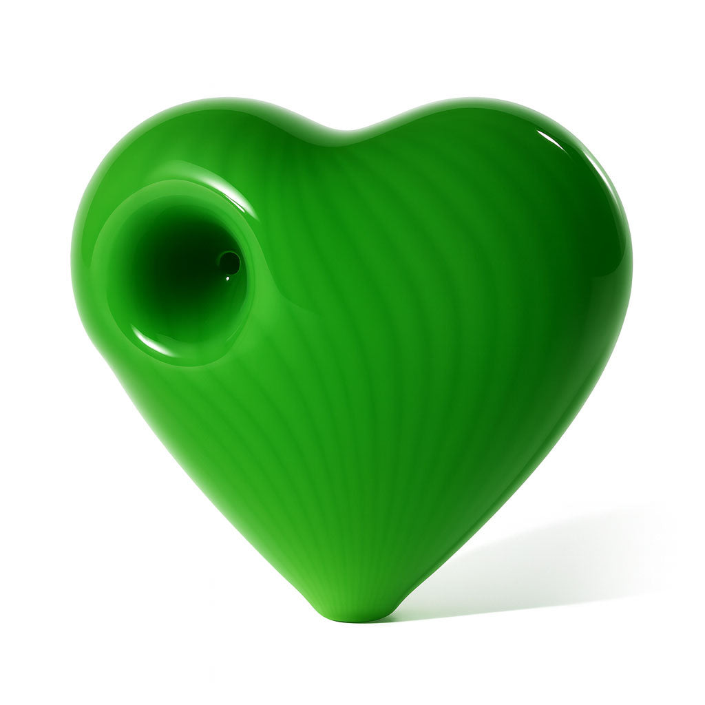 green heart glass hand pipe, compact spoon bowl, order now