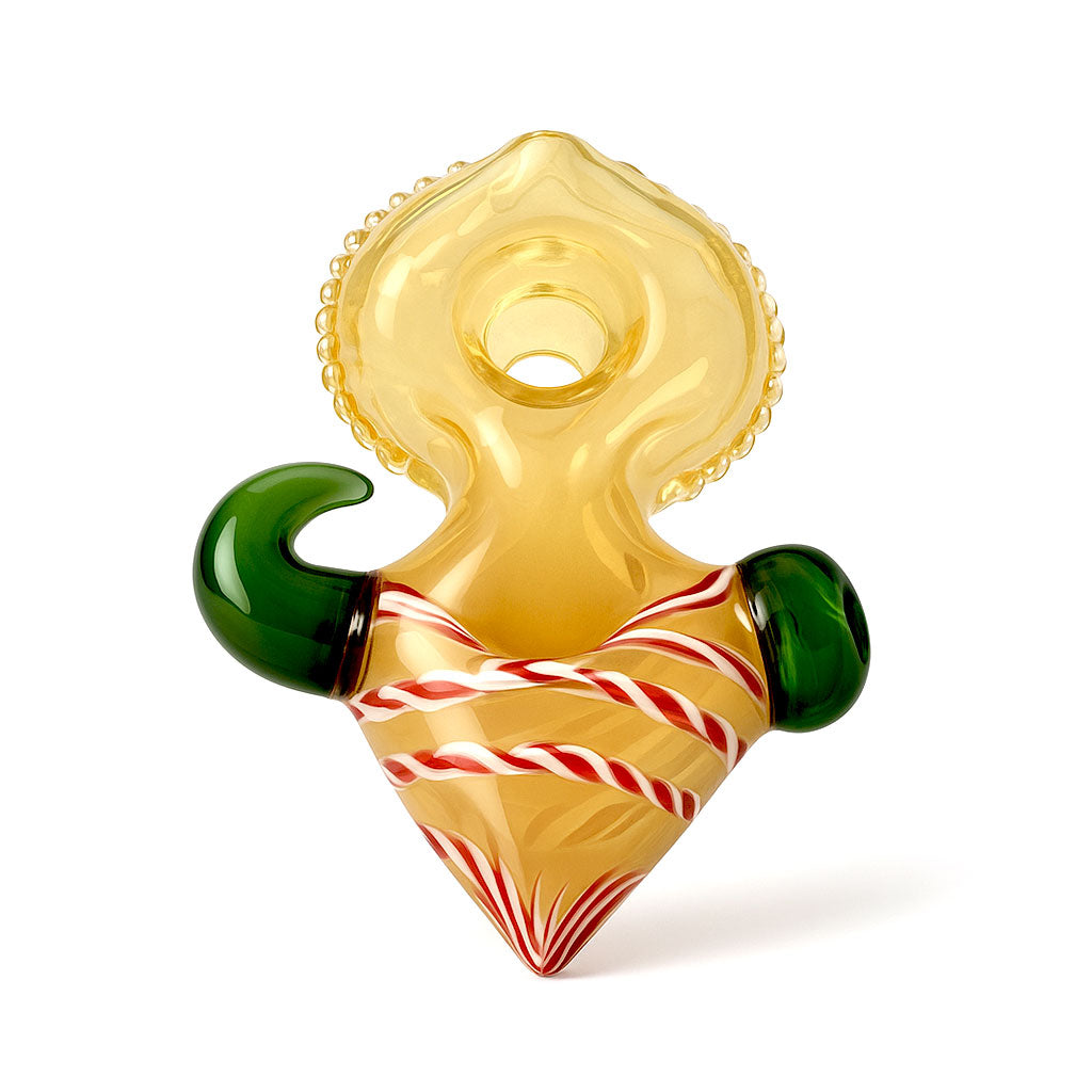 Buy heavy hand-blown glass hand pipe in Yellow Fume—thick glass, comfortable grip, fast shipping from Honeybee Herb