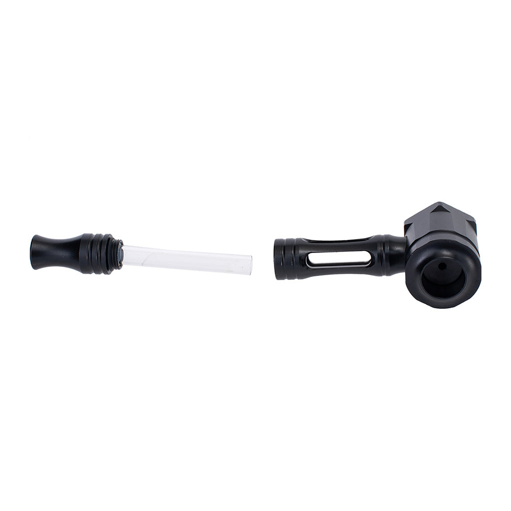 Black Hex Chamber aluminum glass pipe disassembled for easy cleaning and durable use