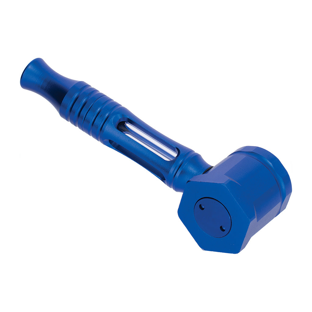 Blue Hex Chamber aluminum glass pipe disassembled to highlight durability and cleaning ease 