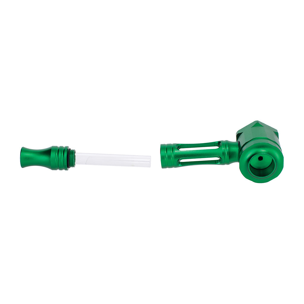 Green Hex Chamber aluminum glass pipe assembled for durable and stylish use