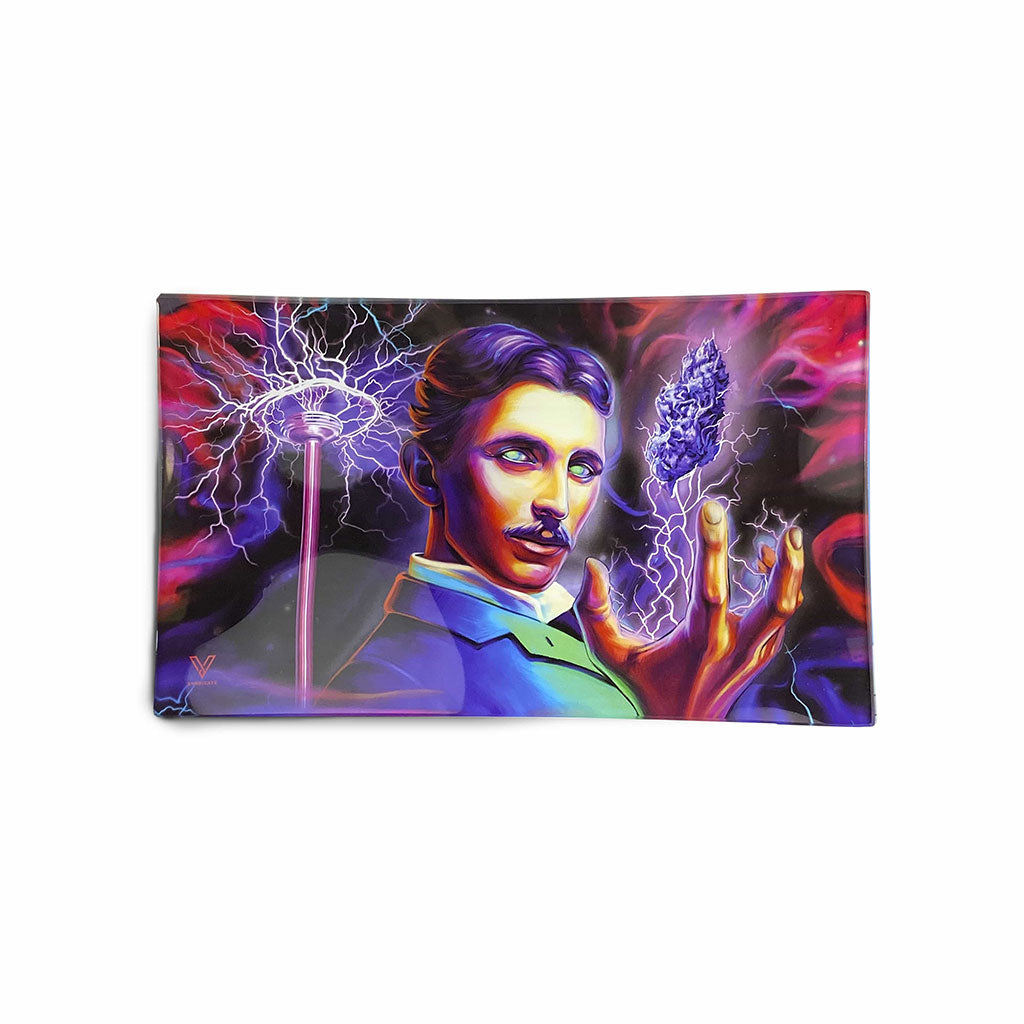 Buy High Voltage (Tesla) glass rolling tray—premium shatter-resistant surface; fast shipping from Honeybee Herb