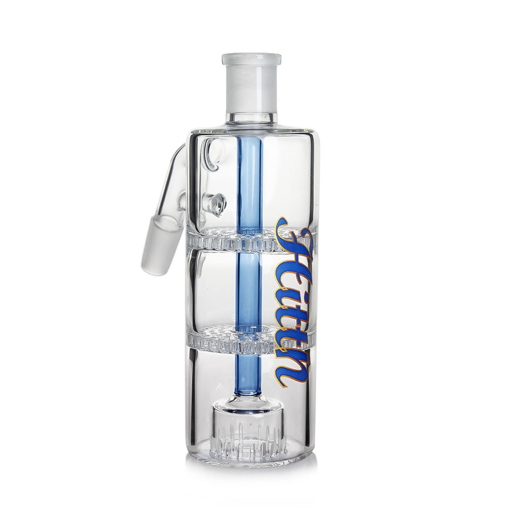 Hittn 14MM 45° Stacked Honeycomb With Showerhead Perc Ash Catcher Made From Clear Glass With Blue Accents