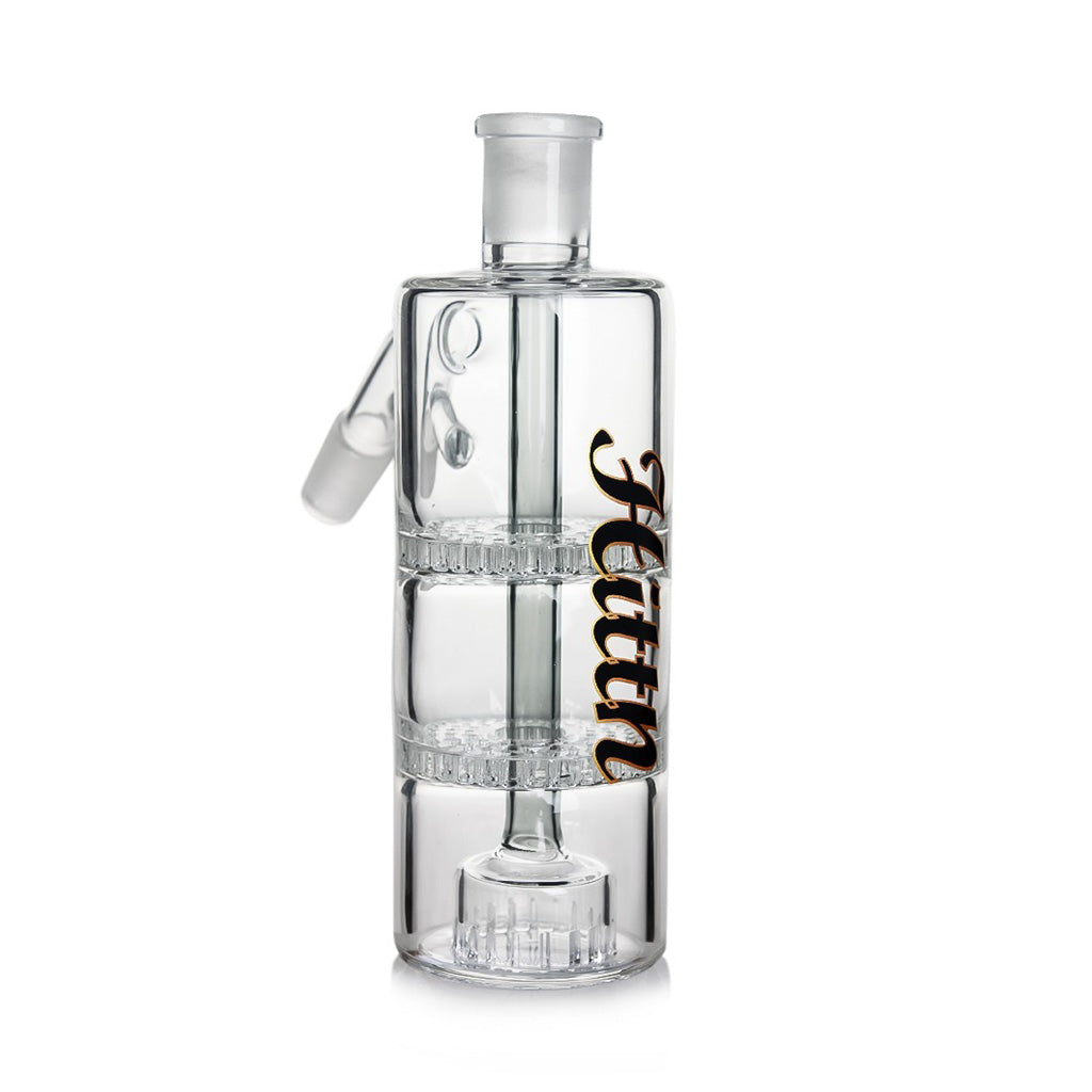 Hittn 14MM 45° Stacked Honeycomb With Showerhead Perc Ash Catcher Made From Clear Glass With Smoke Accents