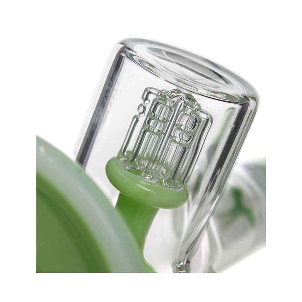 Detailed green percolator arms of Hittn 6-Arm Tree Perc Straight Tube Bong – premium glass water pipe for sale.