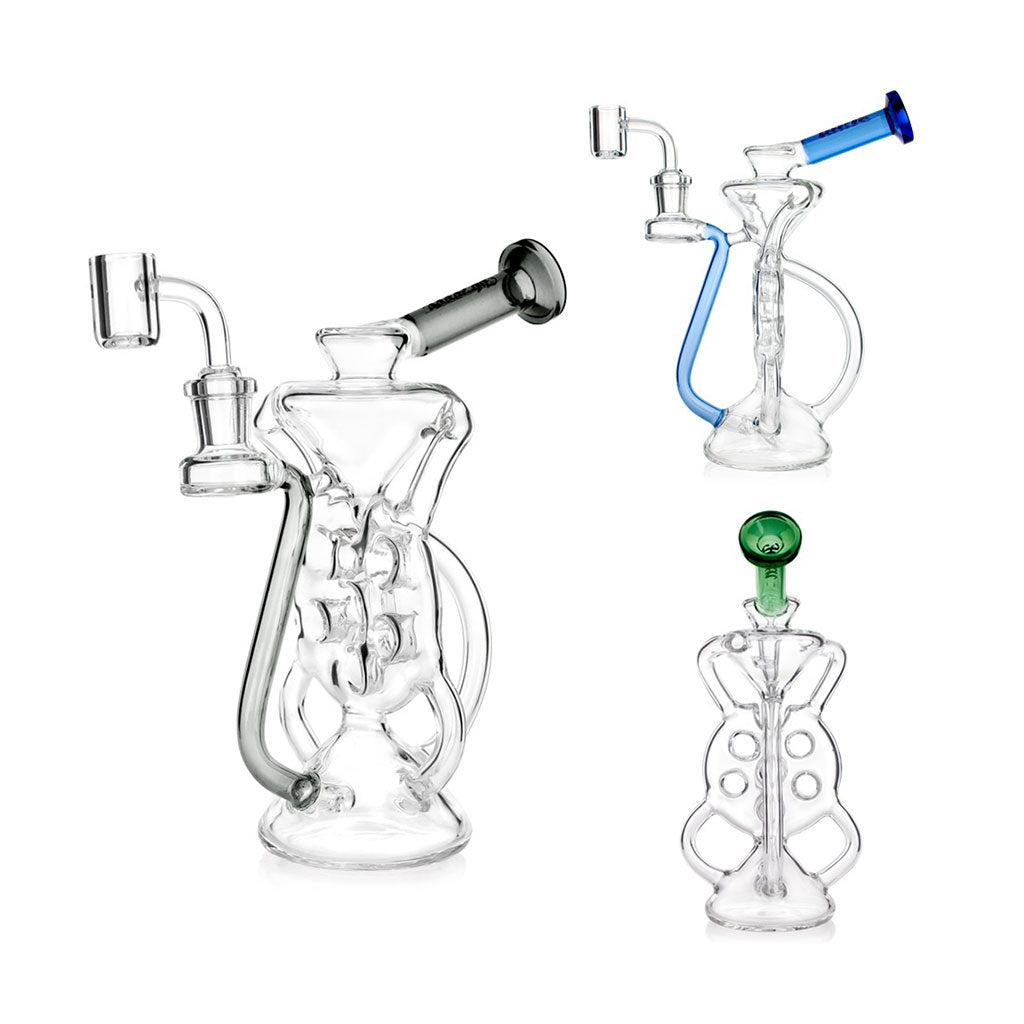 hittn-6-hole-swiss-perc-klein-recycler-dab-rig-blue-colorways-honeybee-herb 