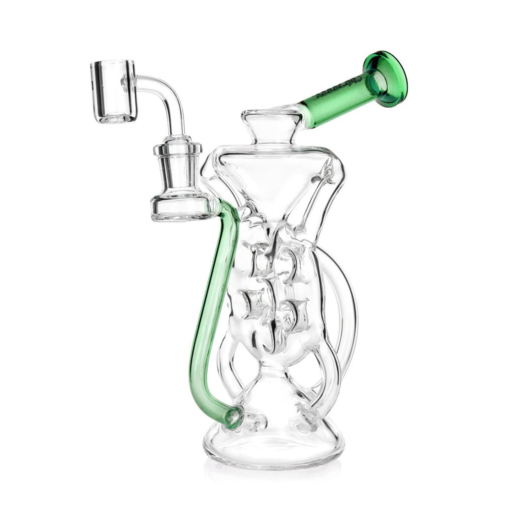 Green Hittn 6-Hole Swiss Perc Klein Recycler Dab Rig—add to cart at Honeybee Herb.