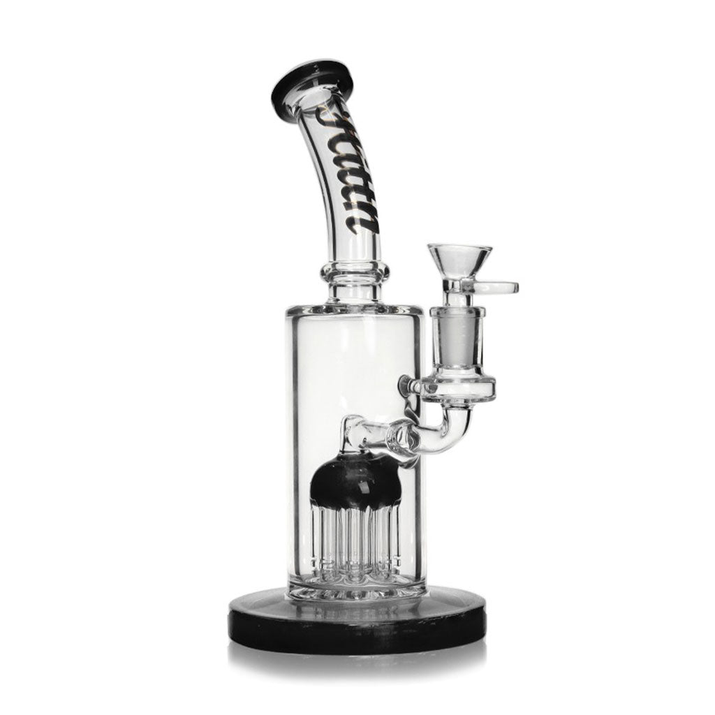 Black Hittn 8-Arm Tree Perc Bent Neck Bong, front view—buy online at Honeybee Herb for smooth filtration and fast shipping.
