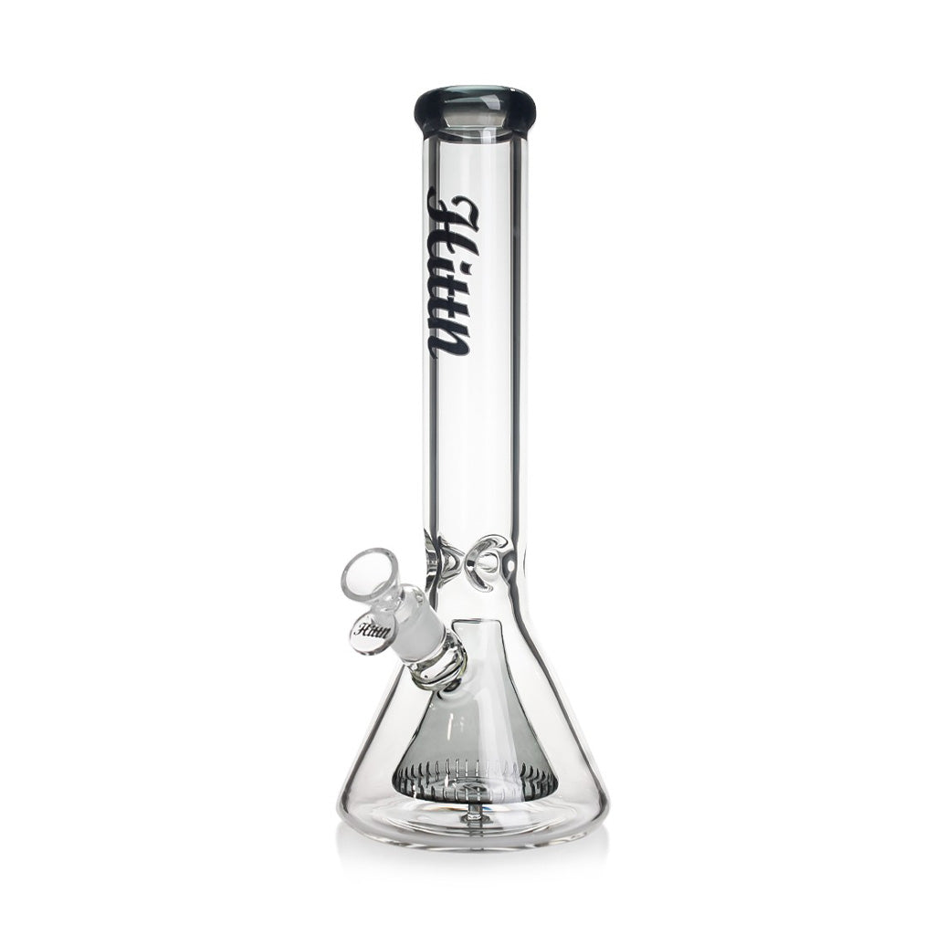 Hittn beaker bong with diffused downstem in black—available at Honeybee Herb. Buy now.