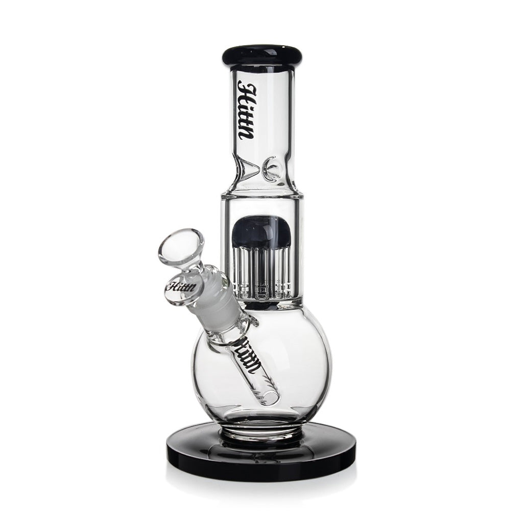 Premium Hittn black 8-arm tree perc bong close-up – order now for smooth smoking sessions.  