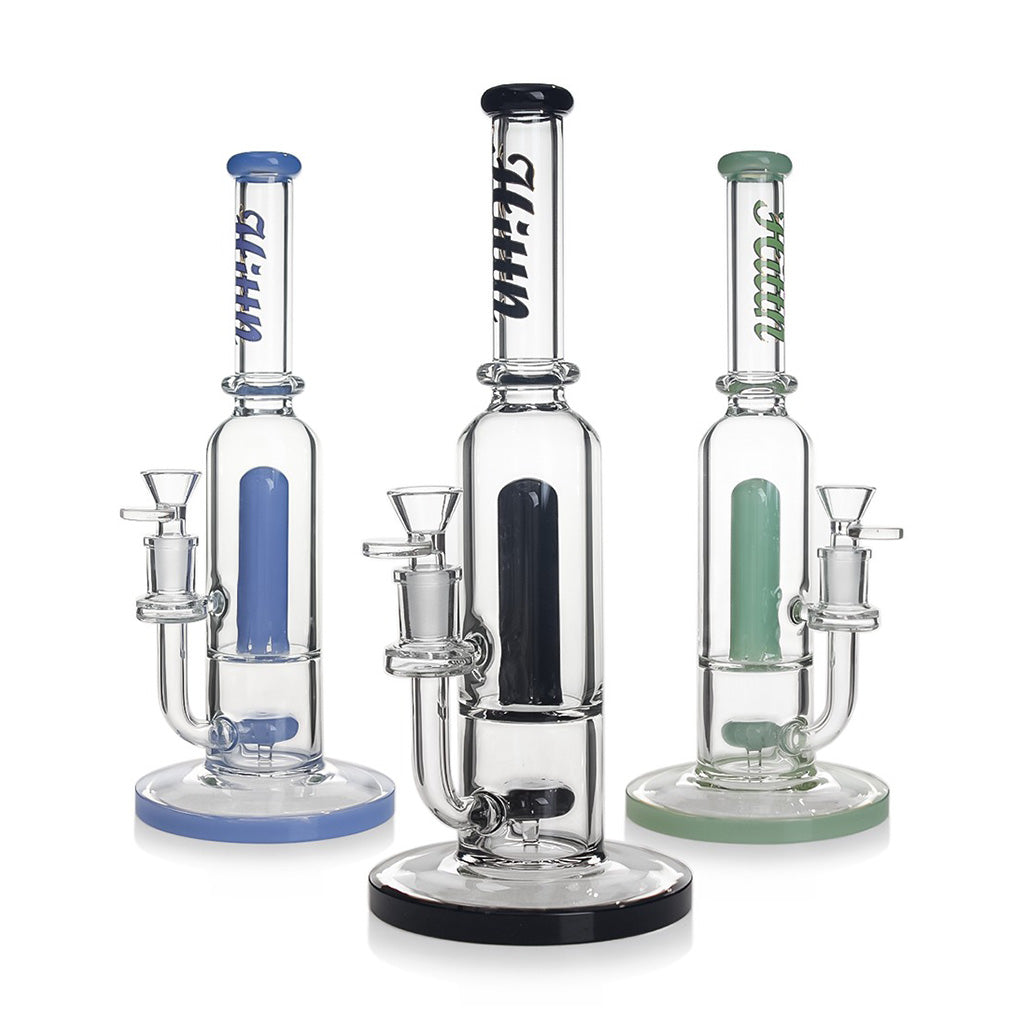 Buy Hittn black straight tube bong with showerhead perc for smooth smoking. 