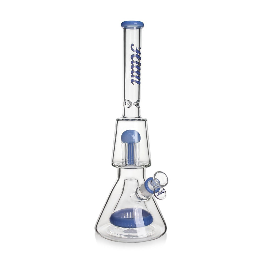Hittn blue glass beaker bong with 8-arm tree & pyramid double percolators – buy online now.