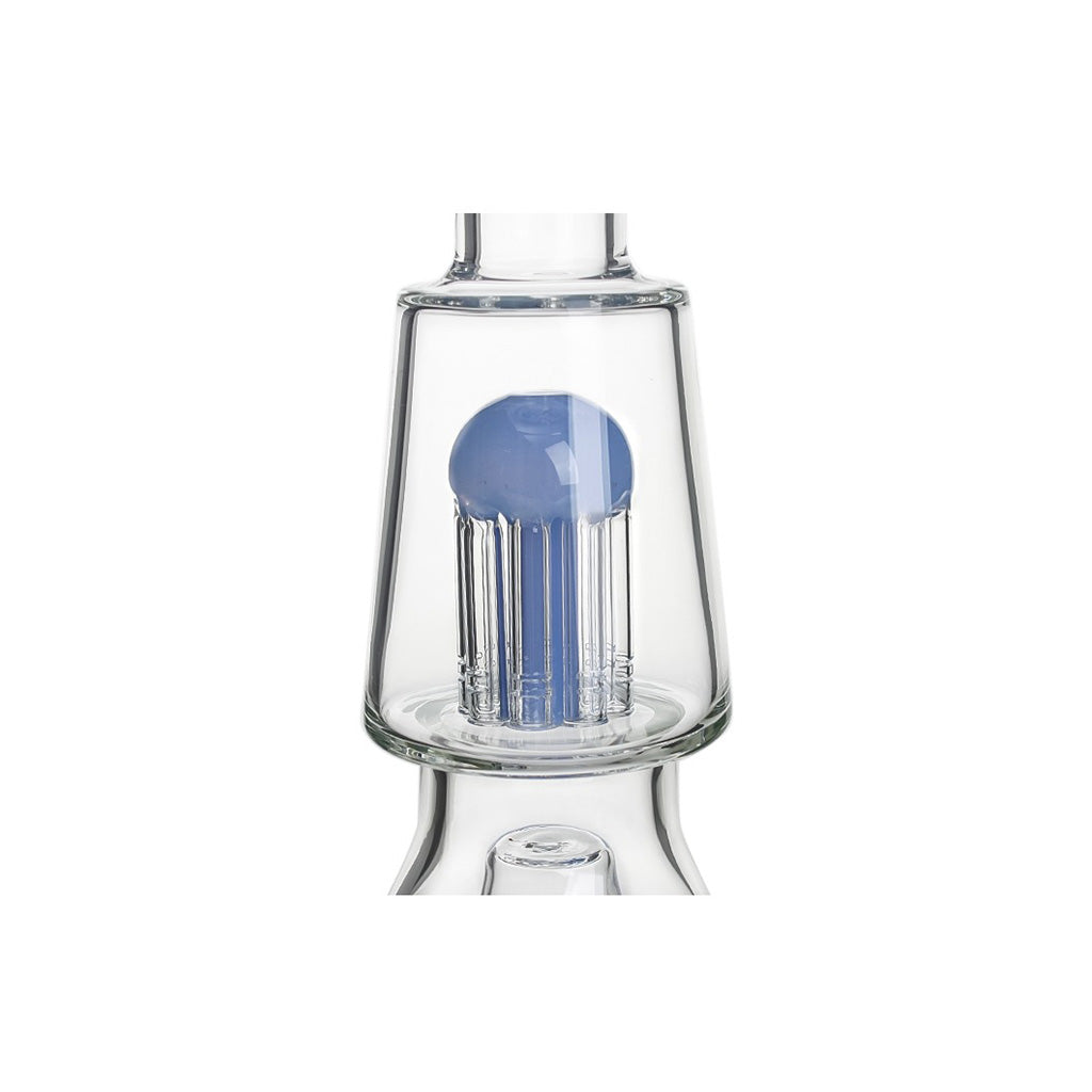 Hittn blue beaker bong mouthpiece close-up – shop premium 8-arm tree & pyramid perc bong online. 