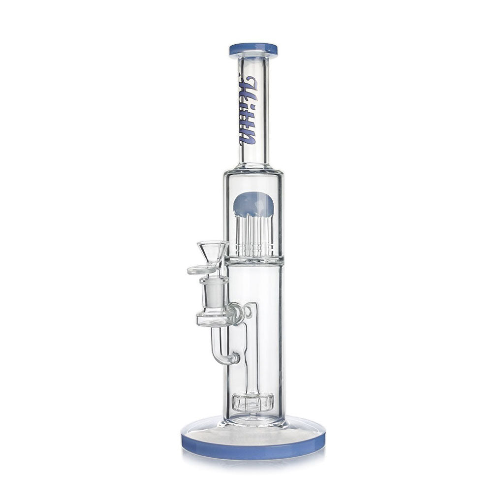 Hittn blue straight glass bong with tree arm and showerhead percs for sale