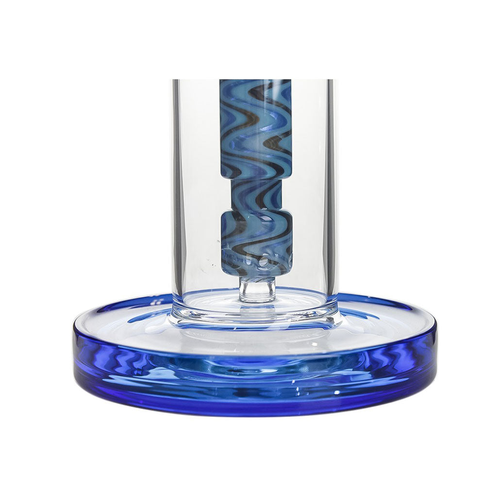 Close-up of blue rocket perc and thick glass base on Hittn Dab Rig