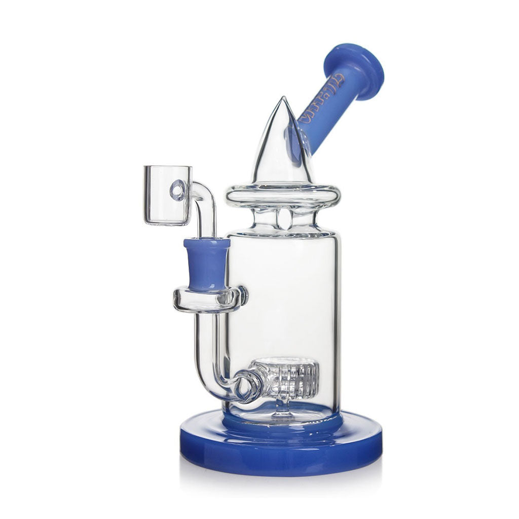 Angled view of the Blue Hittn Cone Top Matrix Perc Bong—order now for smooth, cooled hits with secure checkout and quick delivery.