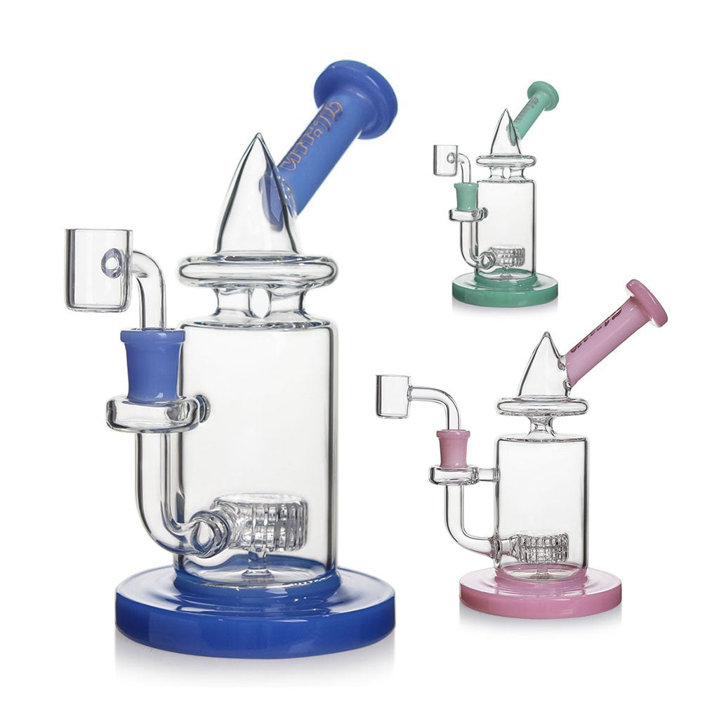 Blue Hittn Cone Top Matrix Perc Bong, front view—buy online at Honeybee Herb; matrix diffusion, thick glass, fast shipping.