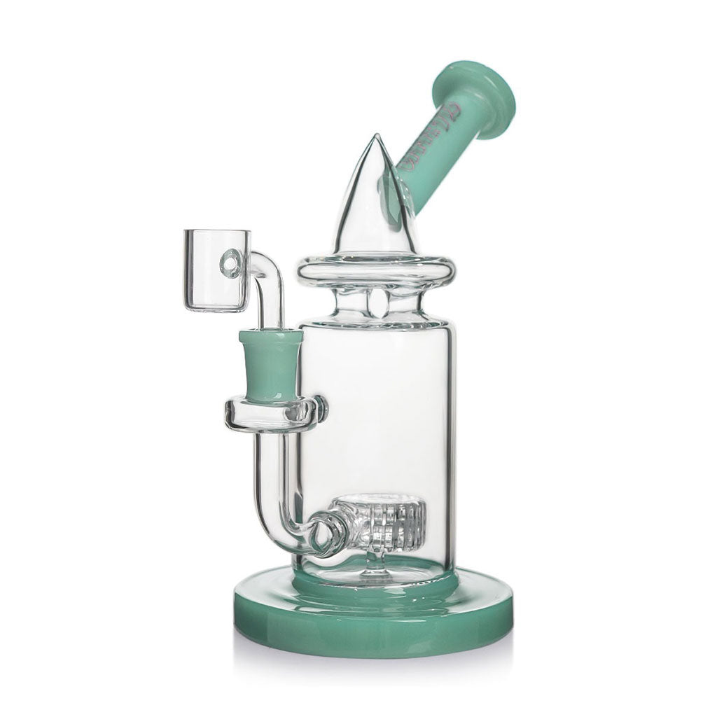 Green Hittn Cone Top Matrix Perc Bong, front view—buy online at Honeybee Herb; matrix diffusion, thick glass, fast shipping.