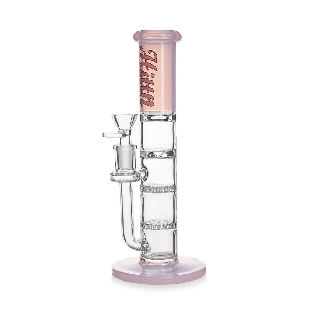 Shop the pink Hittn double honeycomb turbine perc straight tube bong; clean filtration and ready to order.