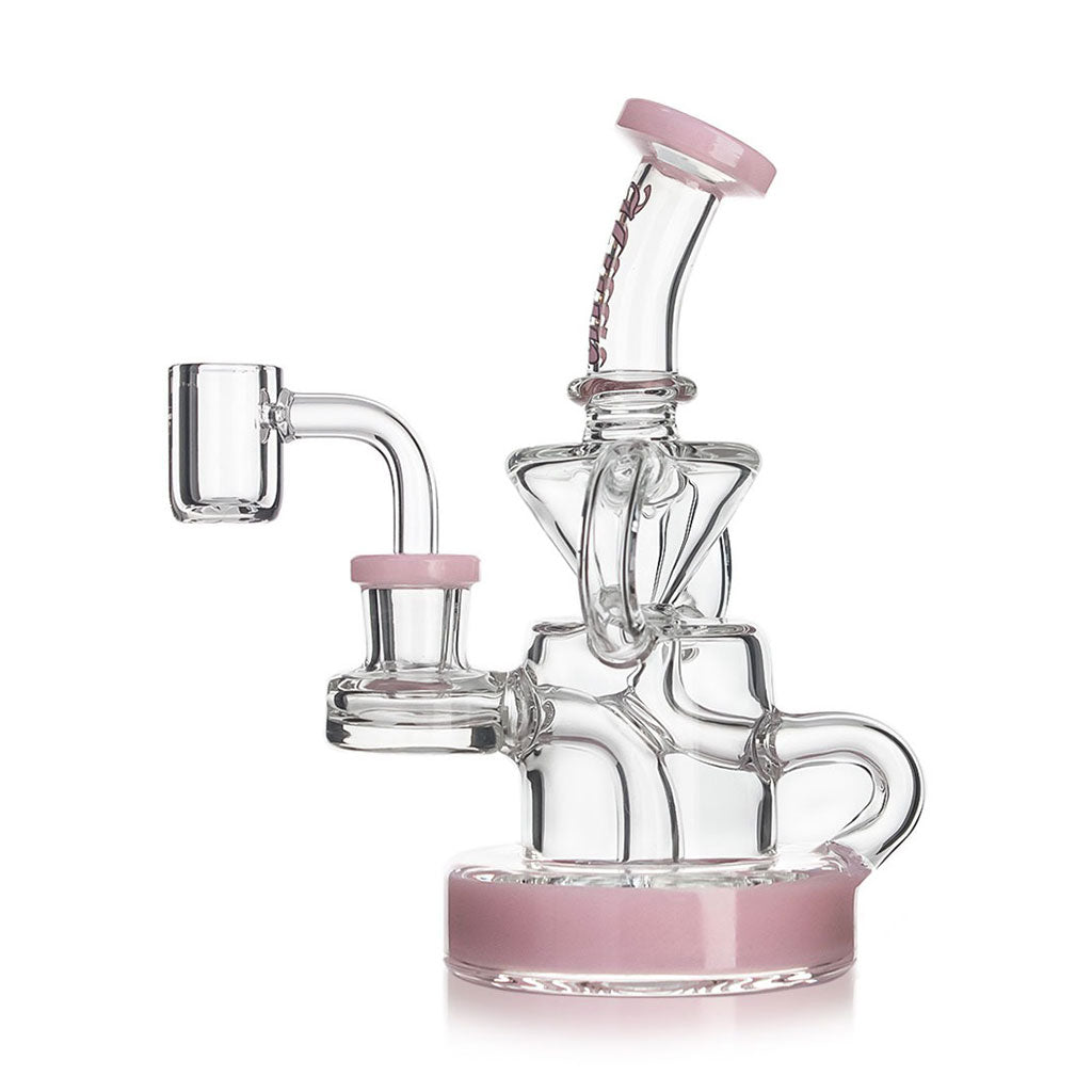 Pink Hittn Drum & Cone Chamber Recycler Rig, front view—buy online at Honeybee Herb; smooth recycling, durable glass, fast shipping.