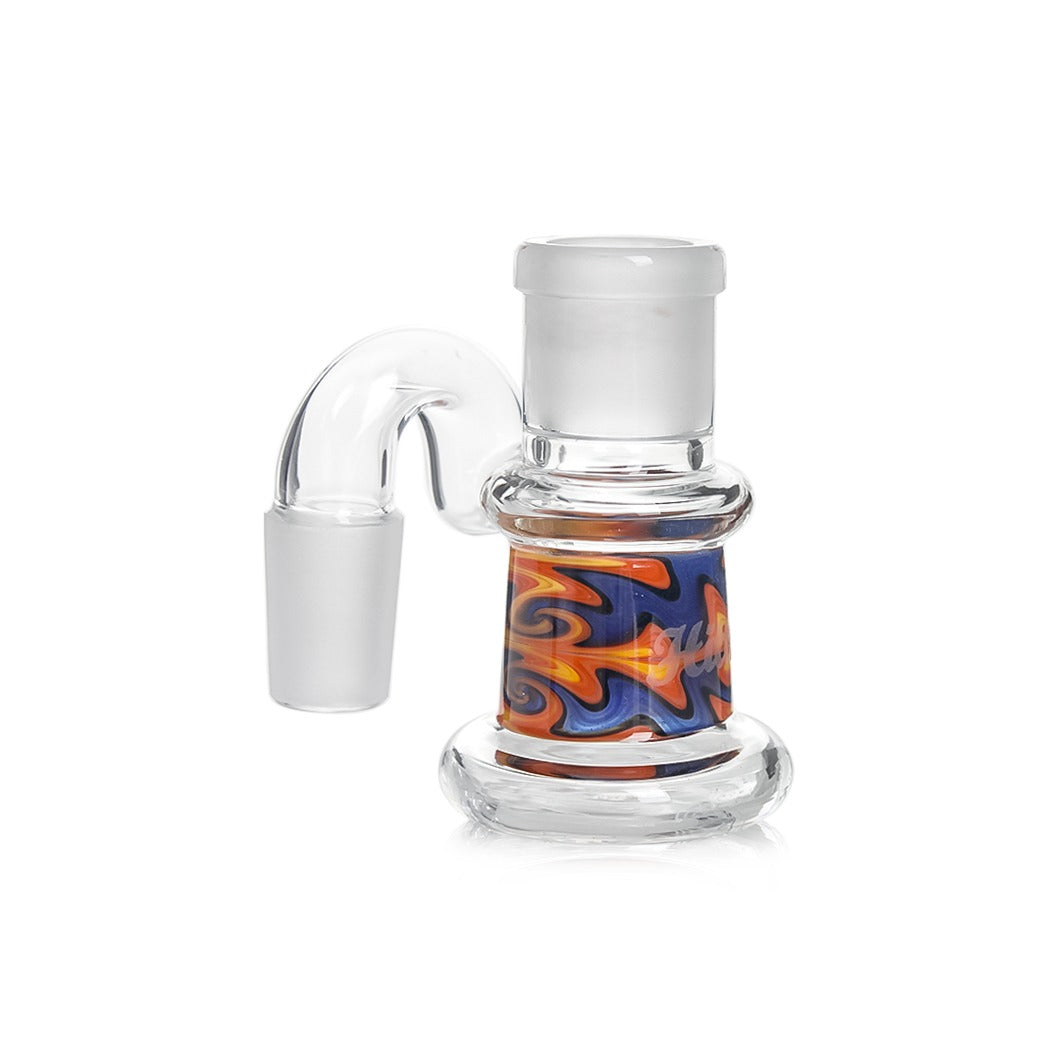 Hittn Fire Swirl American Color Accent Ash Catcher 18mm 90 Degree With Red, Orange, and Blue Swirl Design