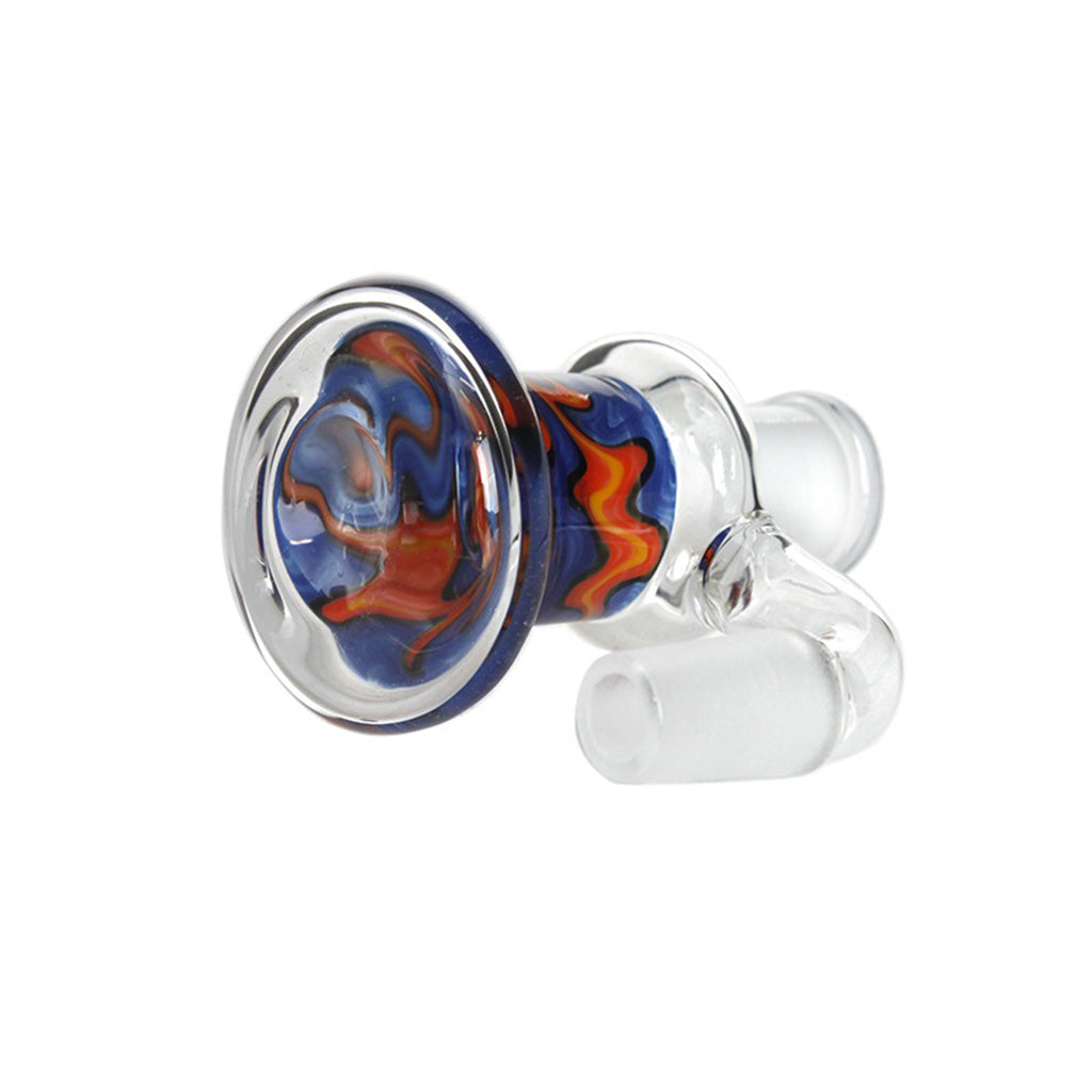 Open Top View Of Hittn Fire Swirl American Color Accent Ash Catcher 18mm 90 Degree Showing Colorful Fire Swirl Pattern