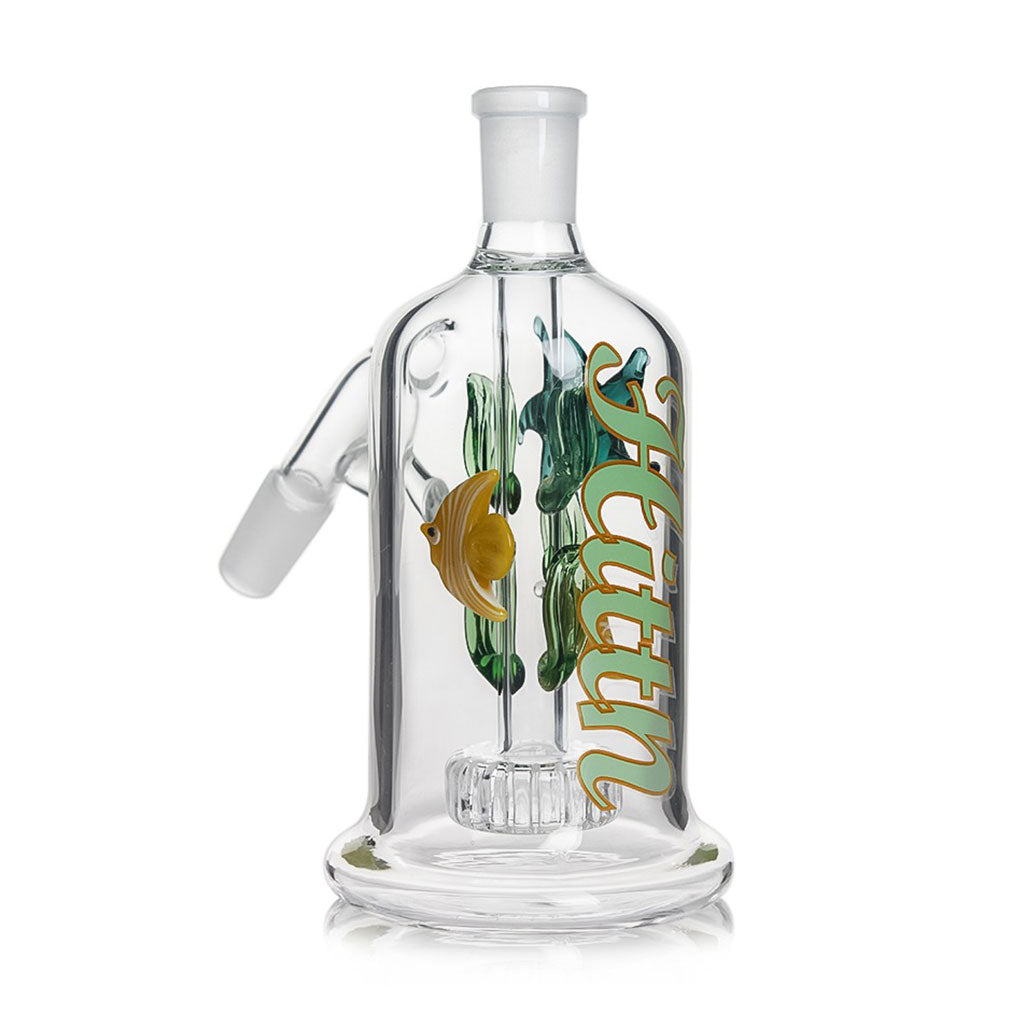 Decorative green ash catcher with sea creature details and percolator filtration