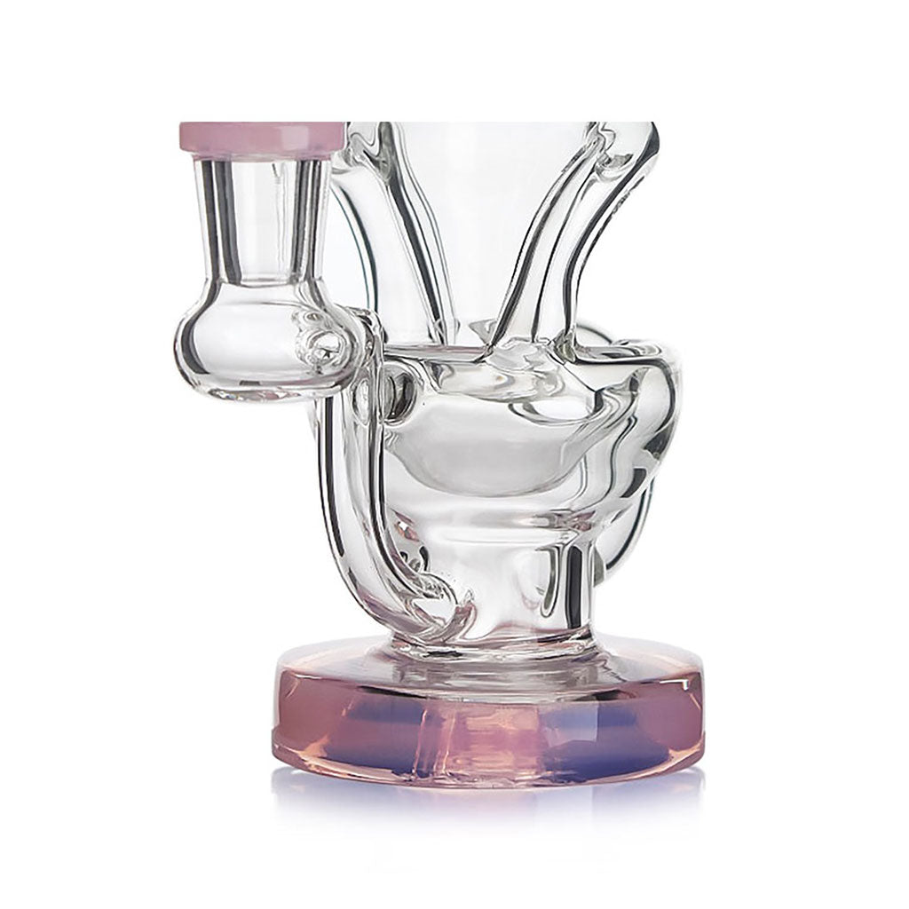 Hittn pink recycler dab rig joint and base detail—buy now at Honeybee Herb