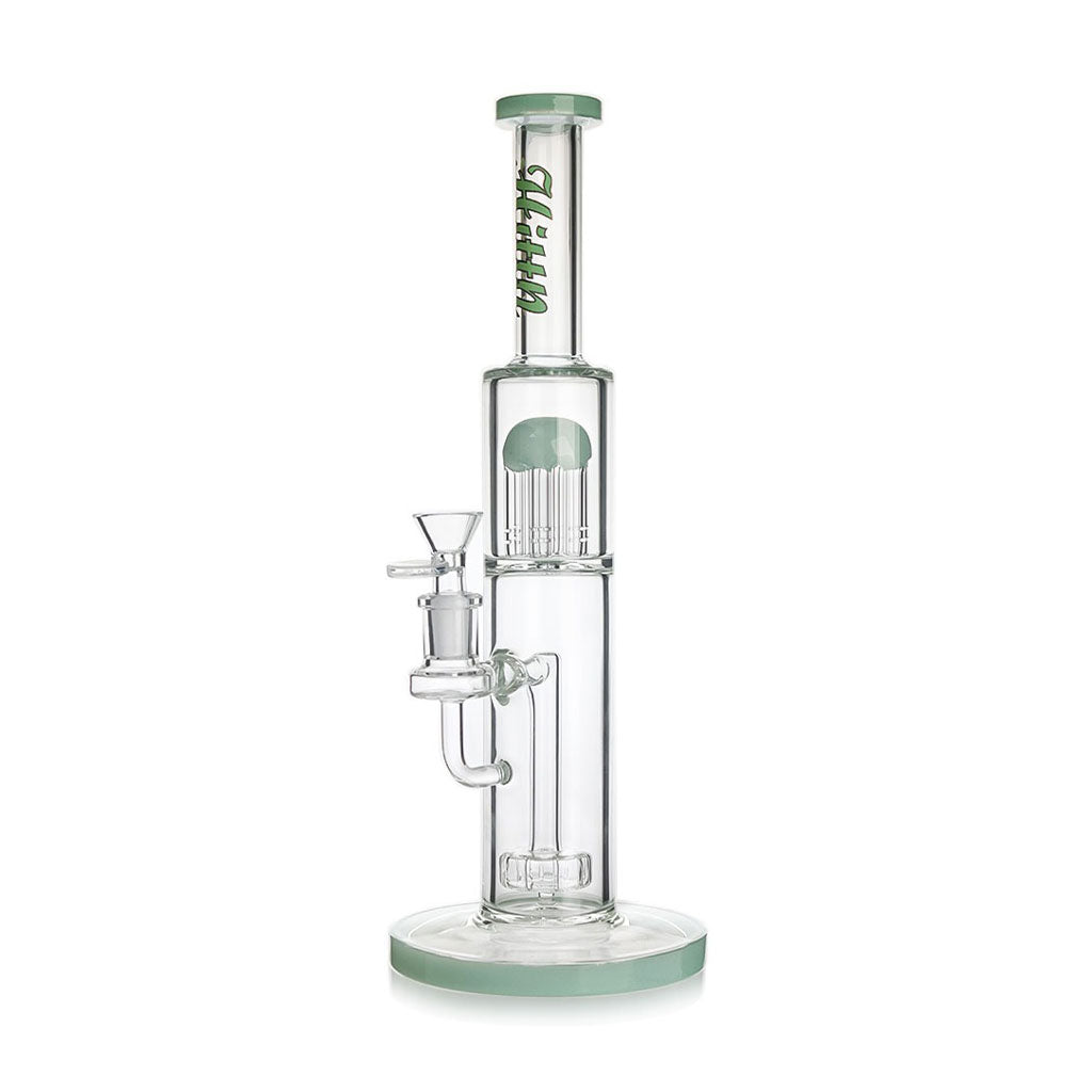 Hittn green straight bong with showerhead and tree percs for sale