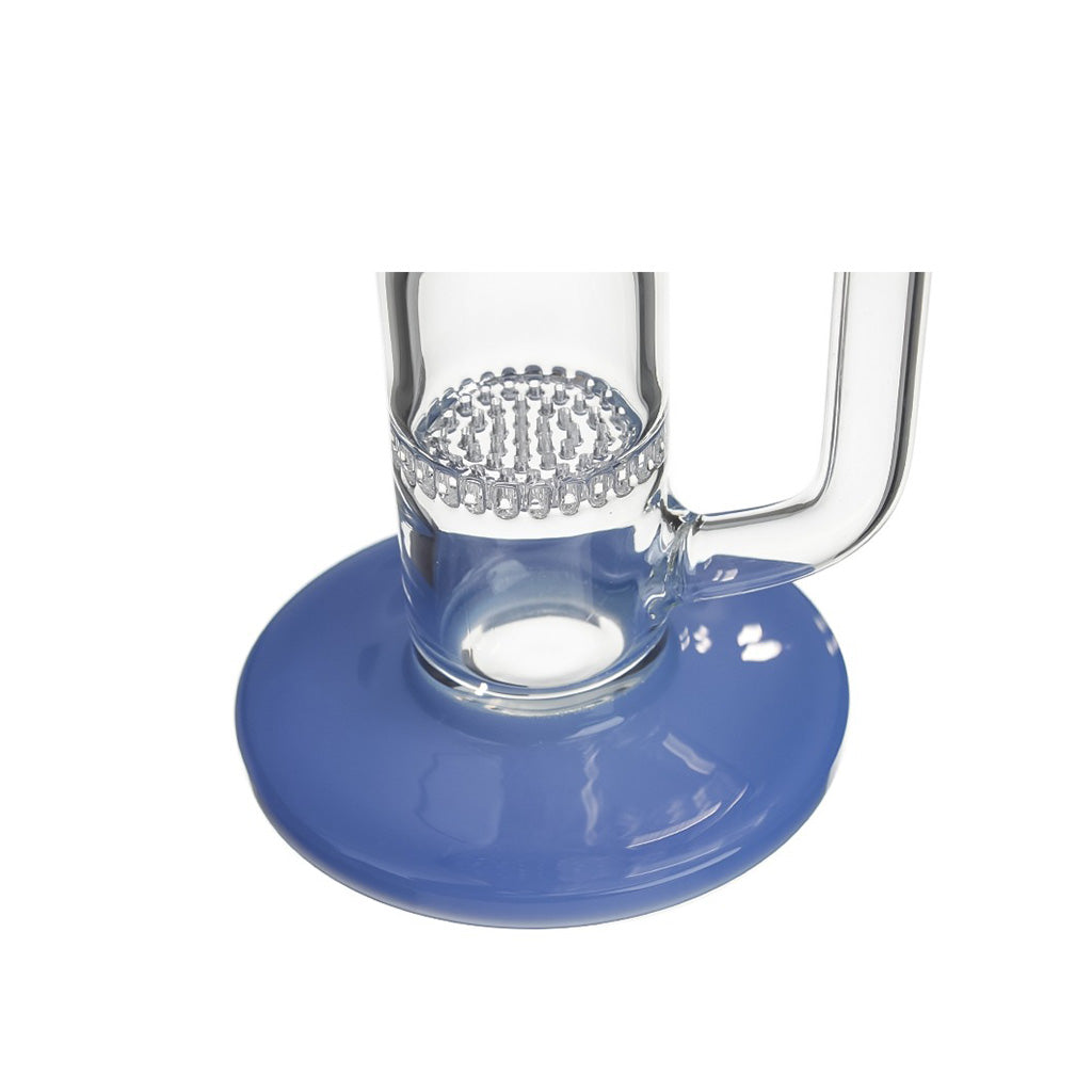 Full-height view of blue Hittn Honeycomb straight tube bong—buy today at Honeybee Herb. 